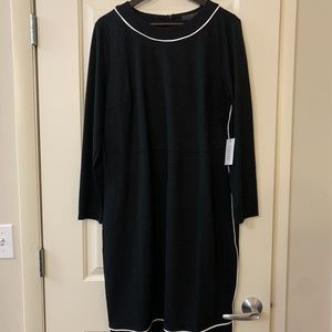 Eloquii Piped Ponte Knit Long Sleeves Midi Dress- Size 18 Black/White Piping